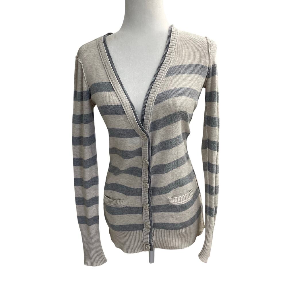 Aeropostale Striped Cardigan Sweater Y2K Preppy Soft Knit Sz Small